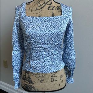 H&M Blue and White Floral Top